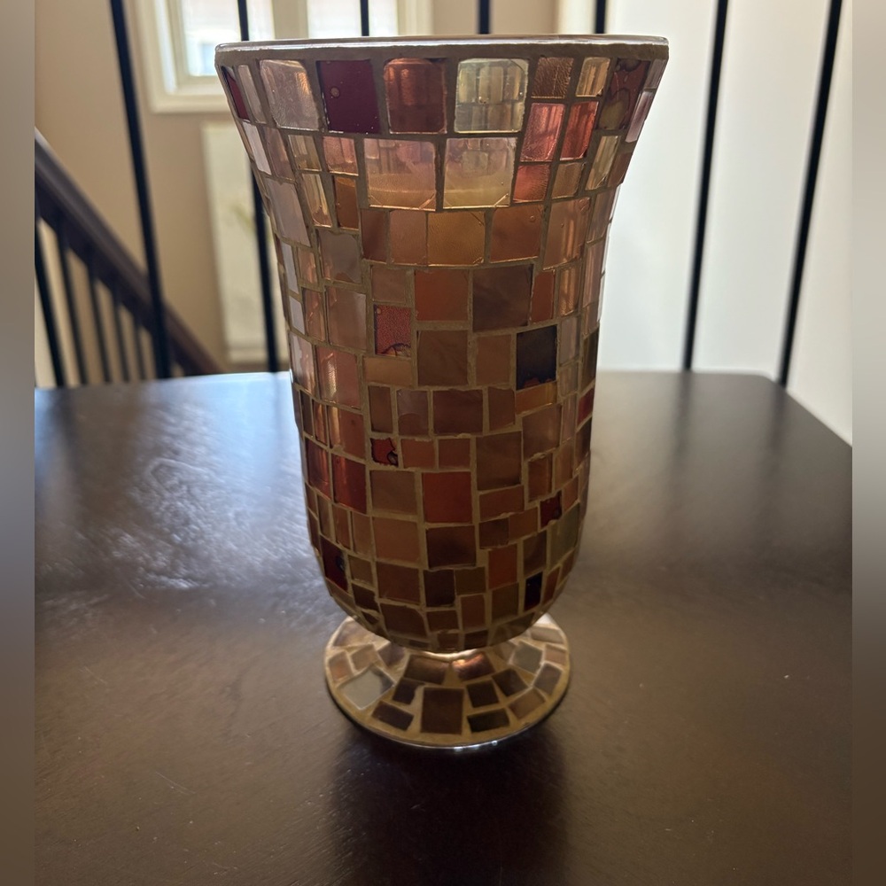 Gold and Brown Mosaic Vase with Elegant Accents
